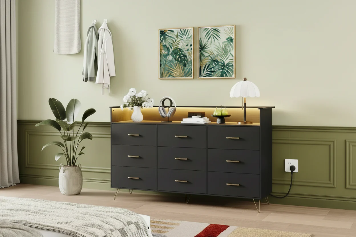36.6x62.8x16.7 Inch 9-Drawer Tall Dresser, Modern Storage Cabinet with Multi-Functional Organizer for Multi-Room Use, Sleek Design