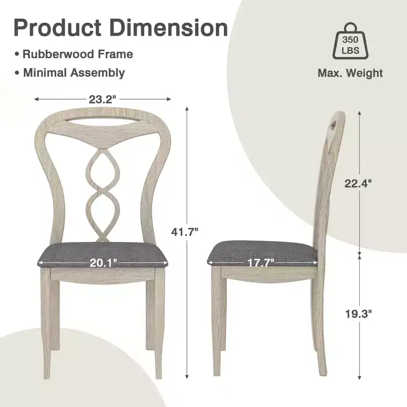 Rustic Wooden Dining Chairs with Padded Seat and Hollowed Backrest
