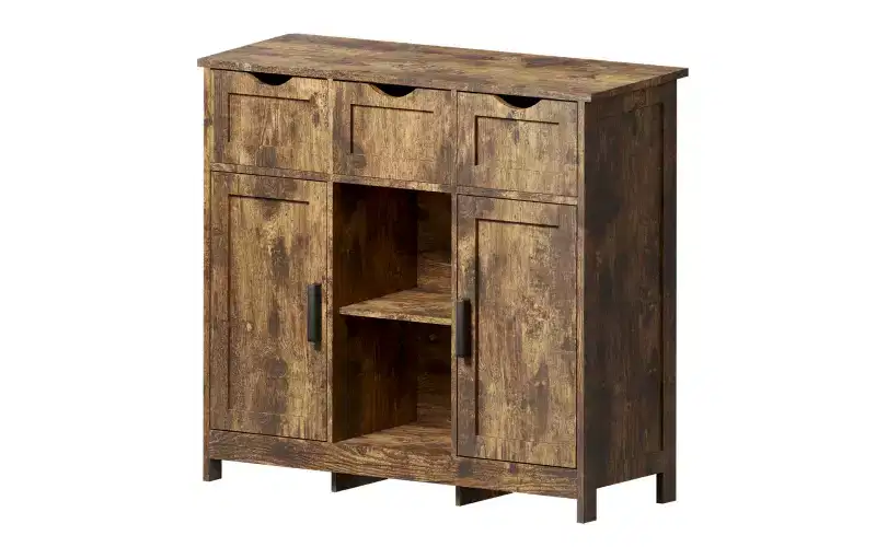 Zevemomo Modern Farmhouse Sideboard Buffet Cabinet with Drawer & Adjustable Shelf, Kitchen Storage & Coffee Bar Cabinet for Dining Room,Retro wood