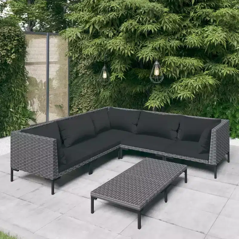 vidaXL Patio Lounge Set Outdoor Sectional Sofa Set with Table, Poly Rattan, Dark Gray