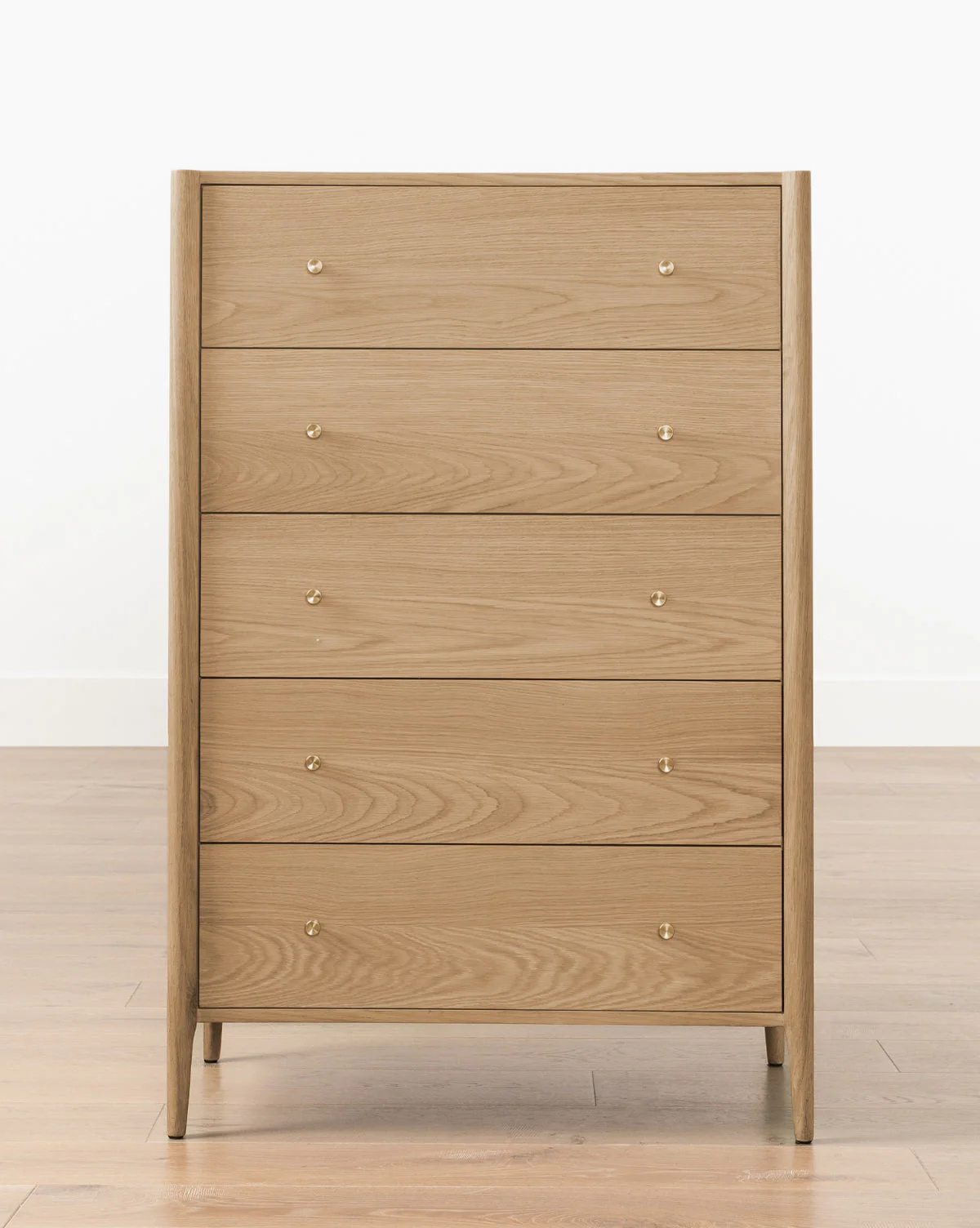 Tallboy Dresser with Five Drawers & Brass Hardware for Bedroom