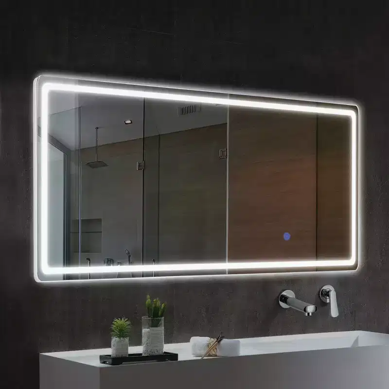 16 in. W x 63 in. H Modern Full Length Rectangular Frameless LED Mirror with Rounded Corners, Silver