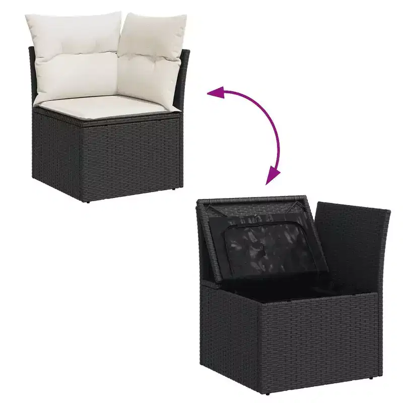 vidaXL Garden Sofa Set Black PE rattan, powder-coated steel, tempered glass