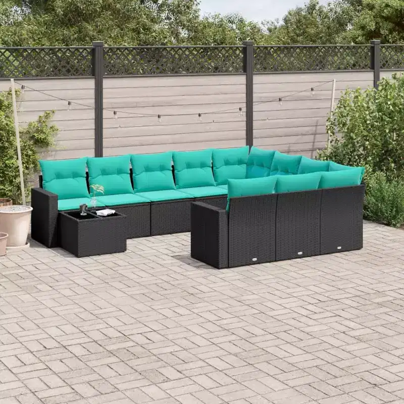 vidaXL 11 Piece Garden Sofa Set with Cushions Poly Rattan