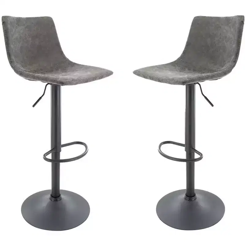 Adjustable Swivel Bar Stool Set of 2 Faux Leather Footrest Counter Height Kitchen