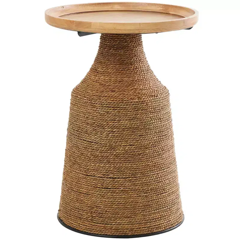 Olivia & May Dried Plant Handmade Wrapped Accent Table with Wood Tabletop Brown: Bohemian Pine Frame, No Assembly Required