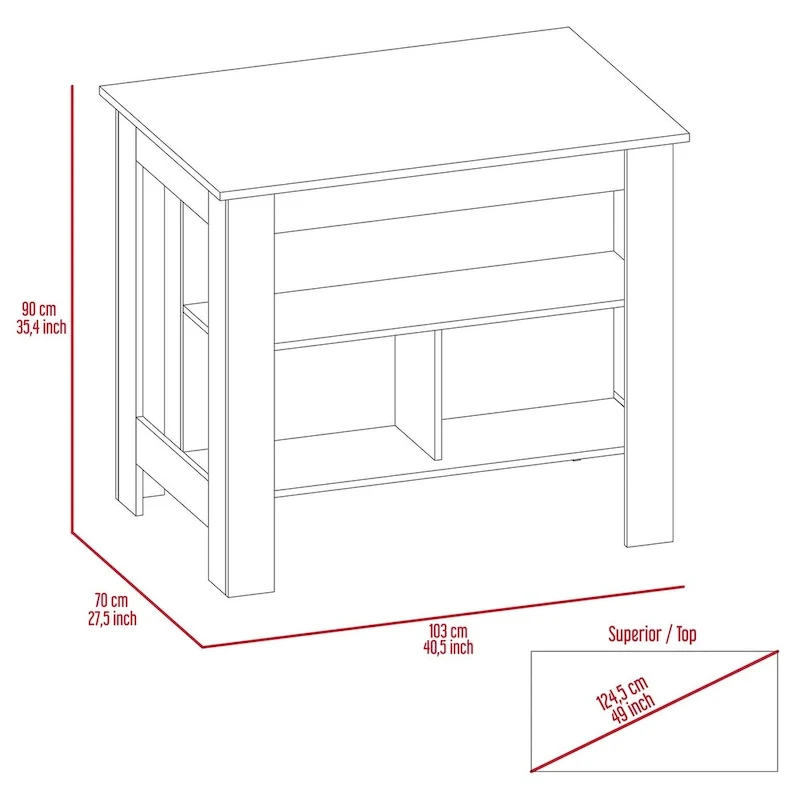 3-Shelf Kitchen Island White and Walnut