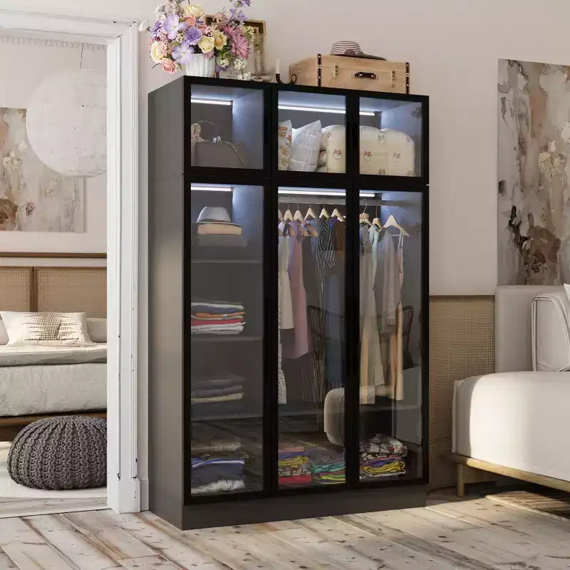 Modern Display Cabinet with Glass Doors and Adjustable Shelves
