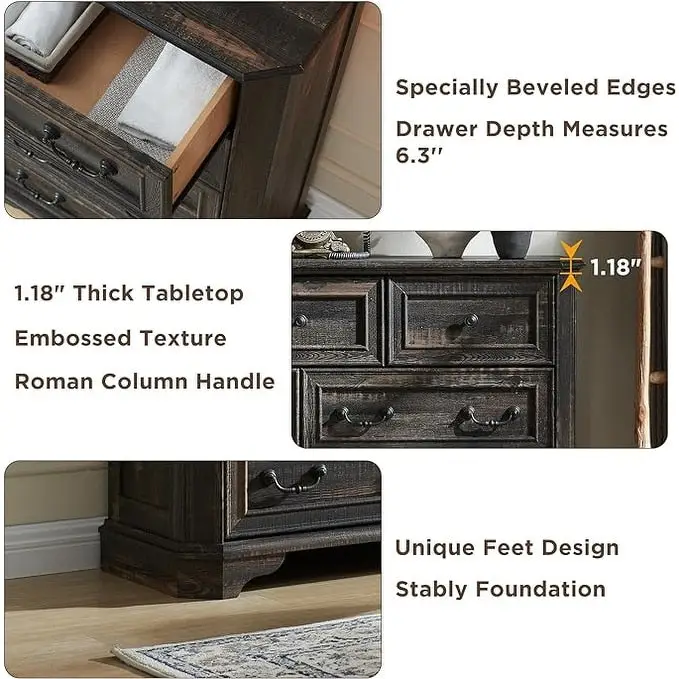 5-Drawer Dresser with Rustic Wood Finish