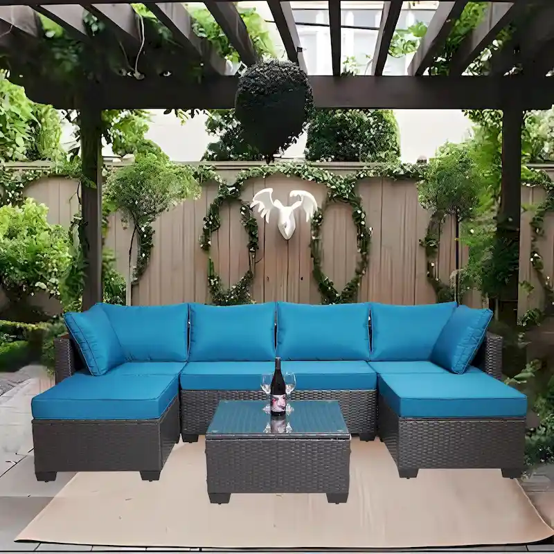 7-Piece Rattan Wicker Cushioned Sofa Sets with Coffee Table