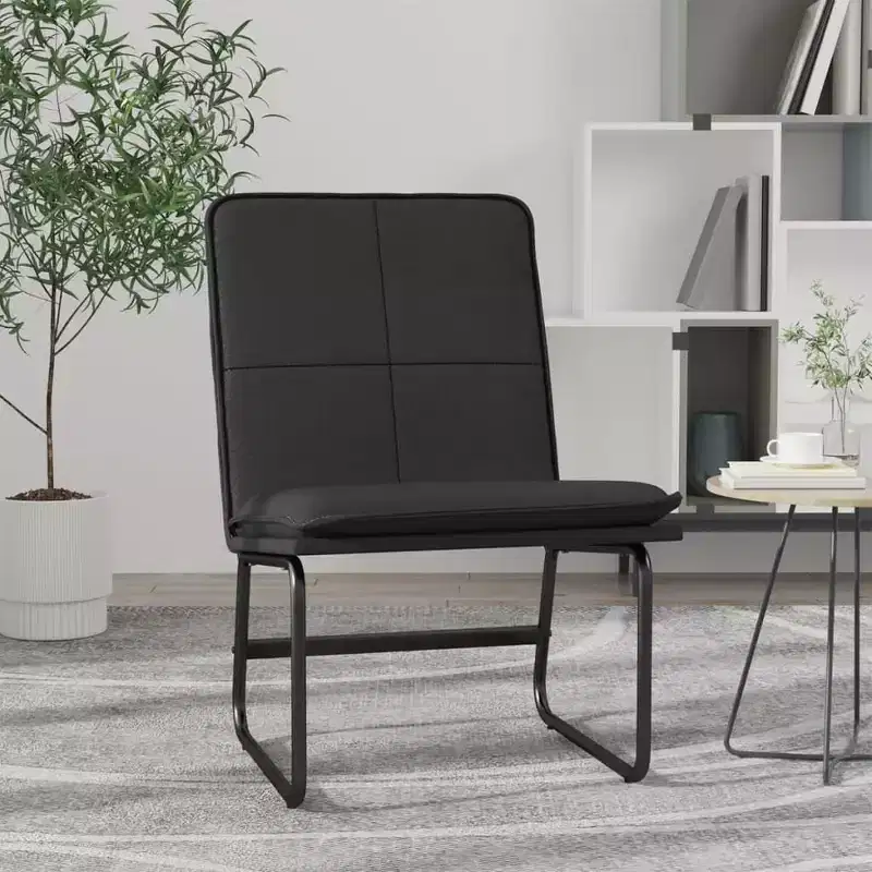 vidaXL Lounge Chair - Black Faux Leather, Metal & Plywood Single Seat Armless Accent Chair for Living Room