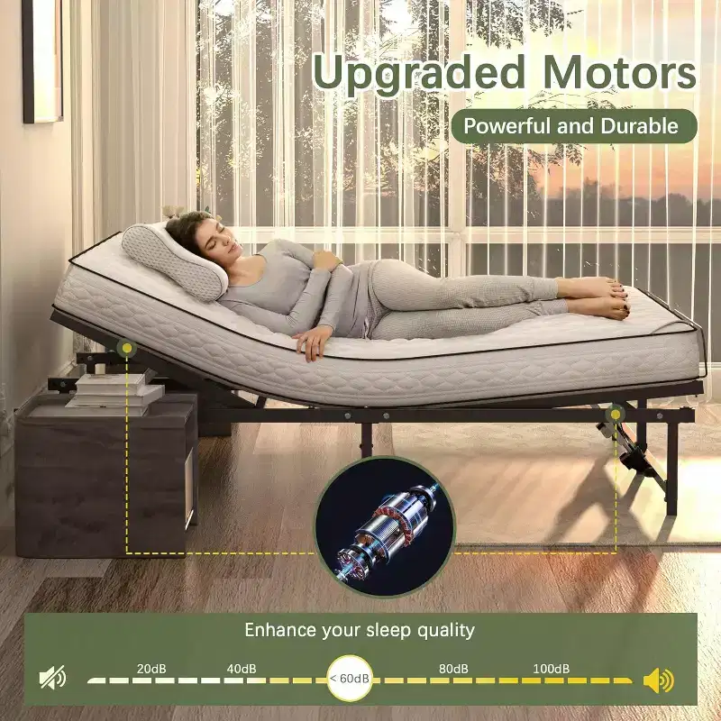 Adjustable Bed Frame Electric Bed Base with Wired Remote, Ergonomic Foot and Head Incline Function, King