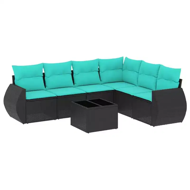vidaXL 7 Piece Patio Sofa Set with Cushions Black Poly Rattan