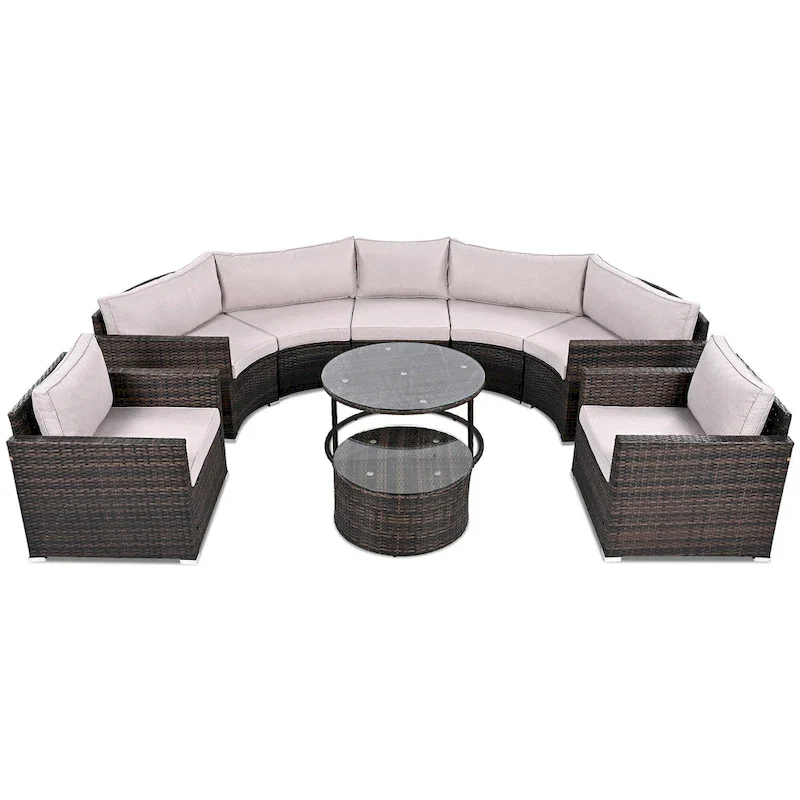 9-Piece Half-Moon Sectional Set with Nesting Table & Armchairs