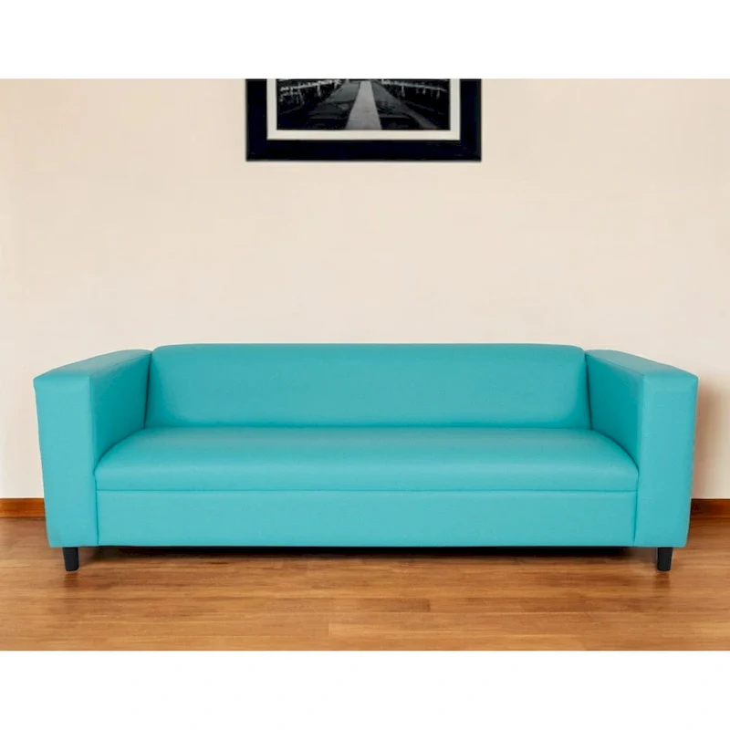 84 Teal Blue Faux Leather Sofa With Black Legs