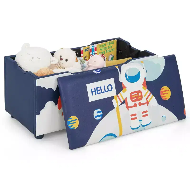 Costway Kids Upholstered Storage Ottoman Bench Versatile Toy Chest Footrest Stool with Lid
