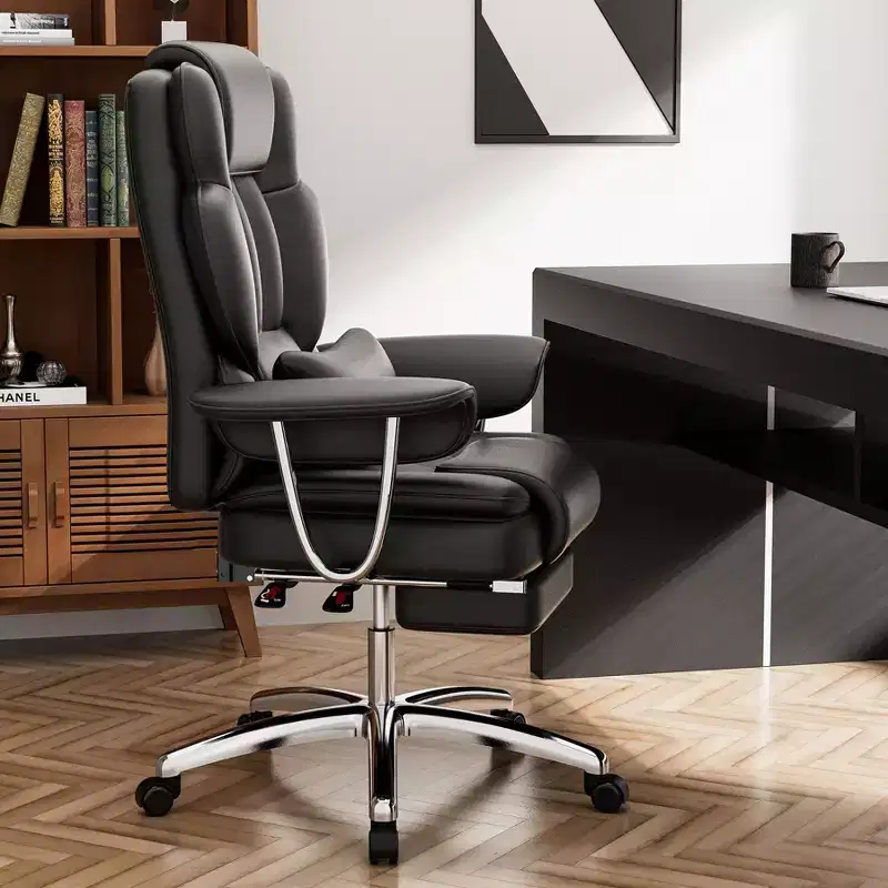 Ora Maison Big and Tall Executive Office Chair, Leather High Back Ergonomic Desk Chair with Footrest, Black