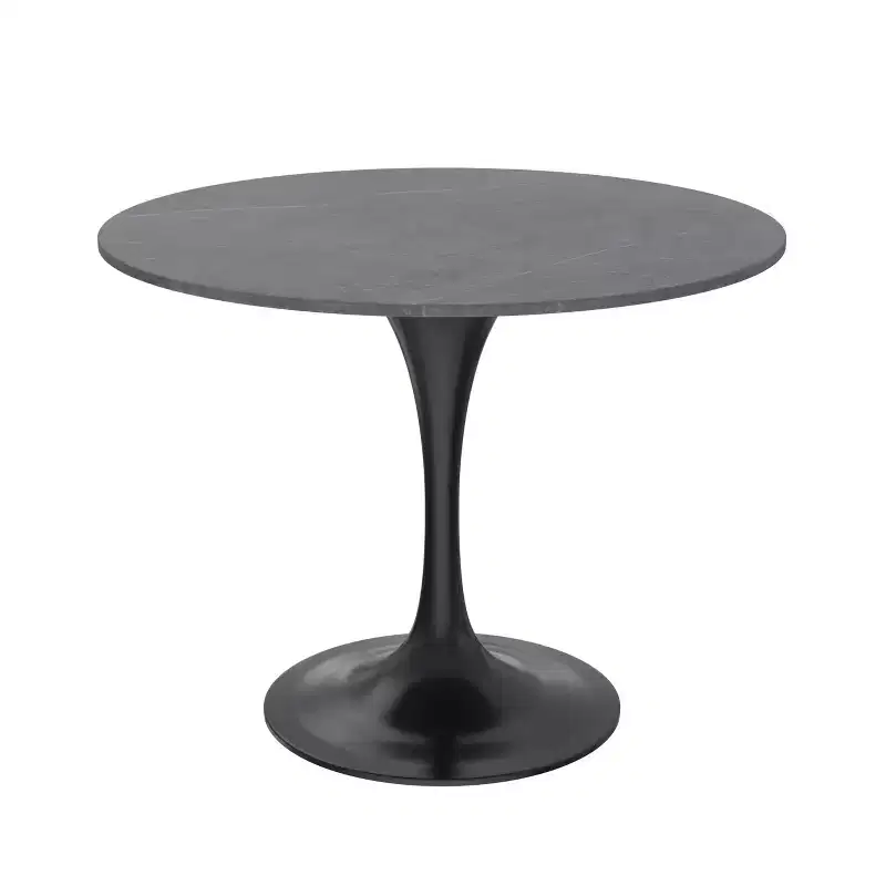 LeisureMod Verve 36 Round Dining Table - Sintered Stone Top with Modern Black Pedestal Base Accent Table for Contemporary Dining and Kitchen Room