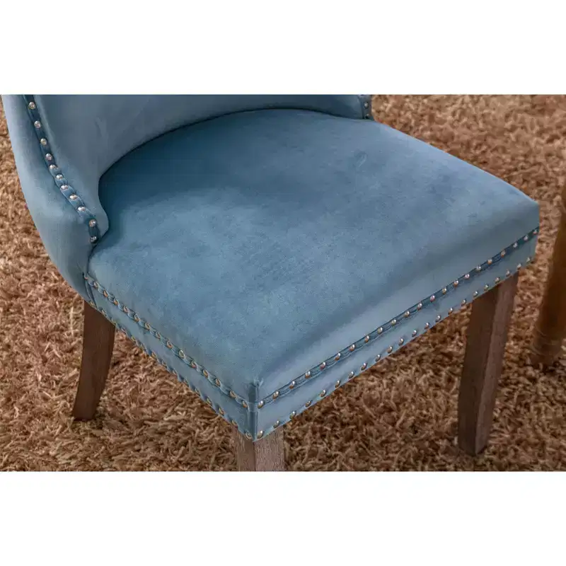 Okak Retro Dining Chairs Set of 2, Comfy Upholstered Wing-Back Chairs with Backstitching Nailhead Trim, Kitchen Chairs with Solid Wood Legs
