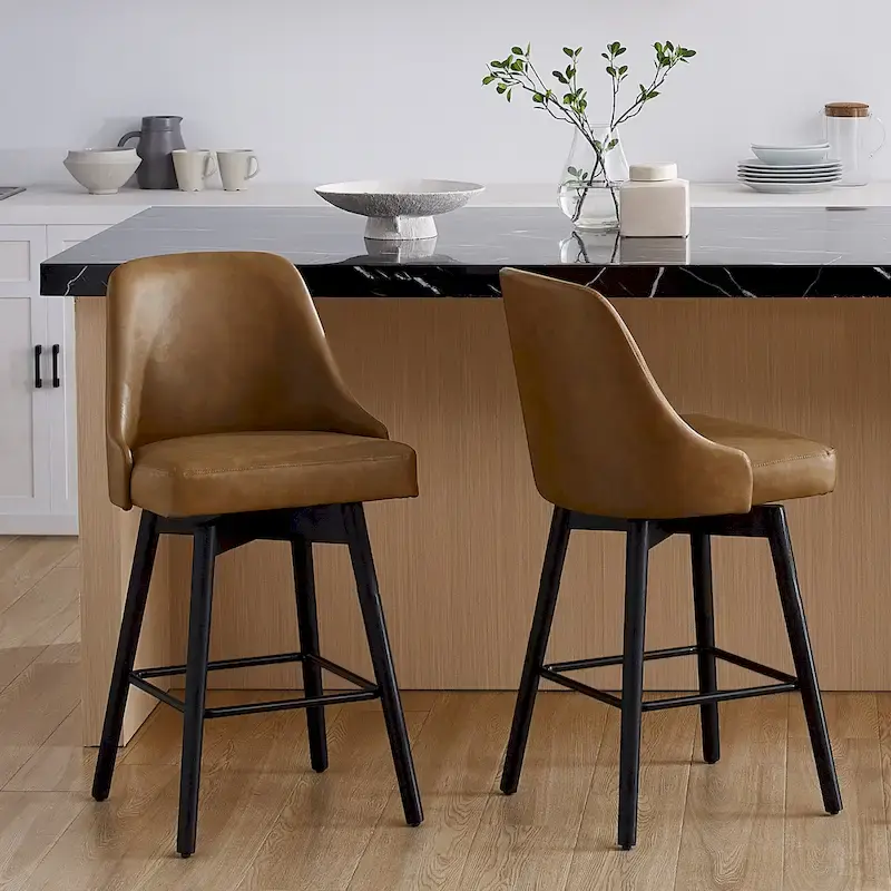 Set of 2 Upholstered Counter Height Swivel Barstool