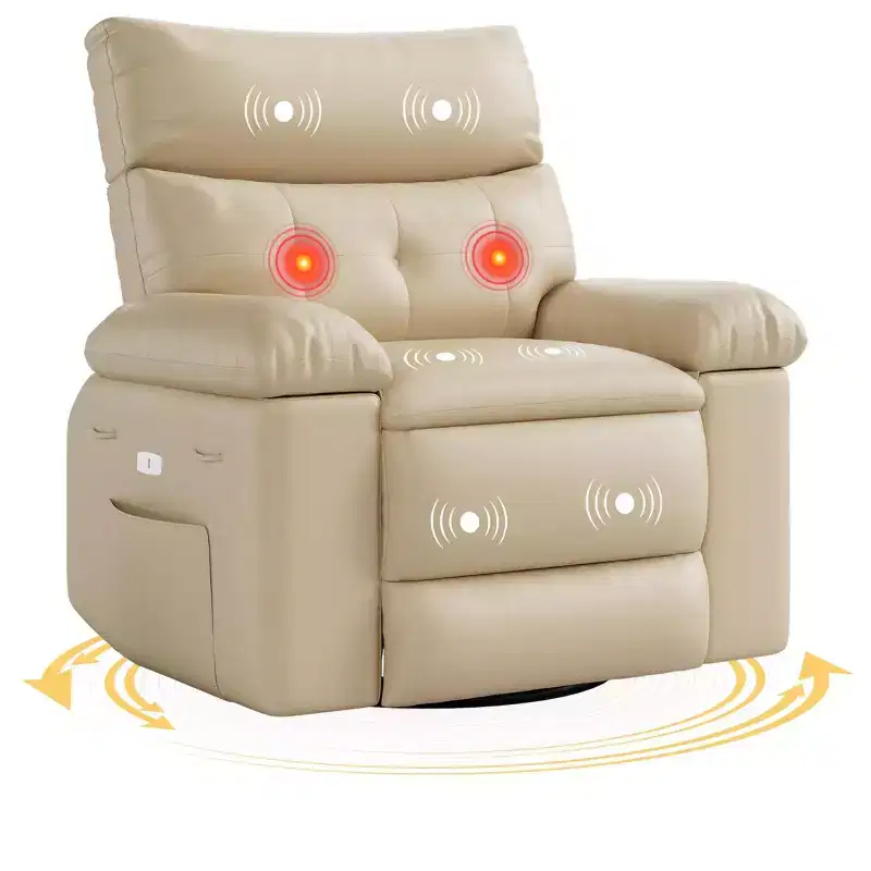 Oversized Recliner Chairs with Heat and Massage - 360 Swivel Lazy Recliner Chair for Adults- Manual Rocking Chair