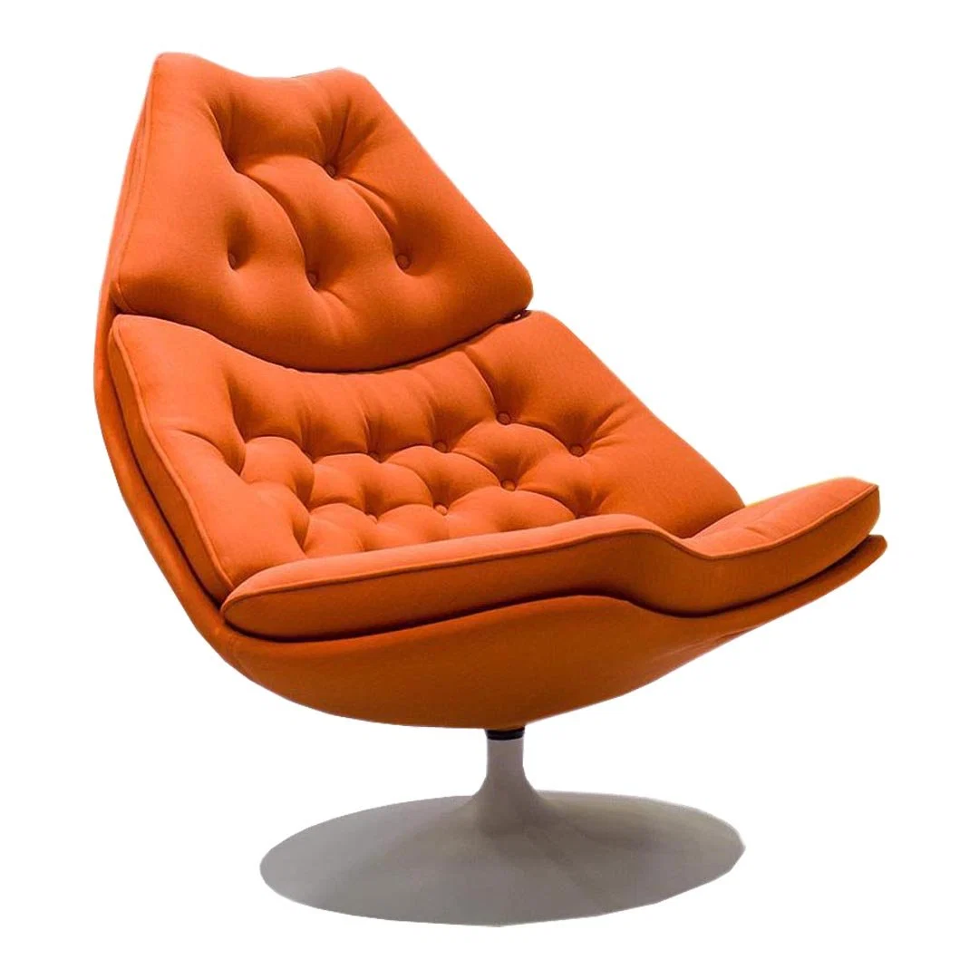 Mid-Century Upholstered High-Back Swivel Lounge Chair with Disc Base for Living Room