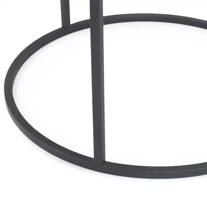 Round Mirrored Side Table Black Antique Finish, No Assembly Required, Metal Frame