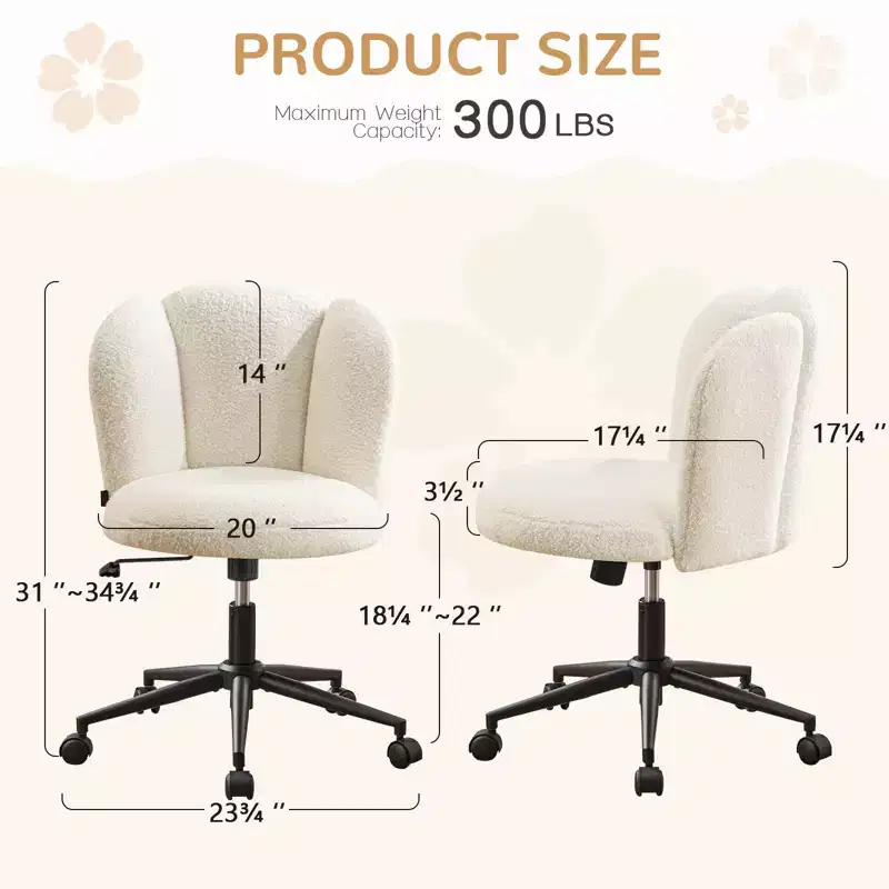 Furniliving Armless Home Office Desk Chair, Upholstered Vanity Chair, Comfortable Boucle for Bedroom/Dressing Room/Home Office