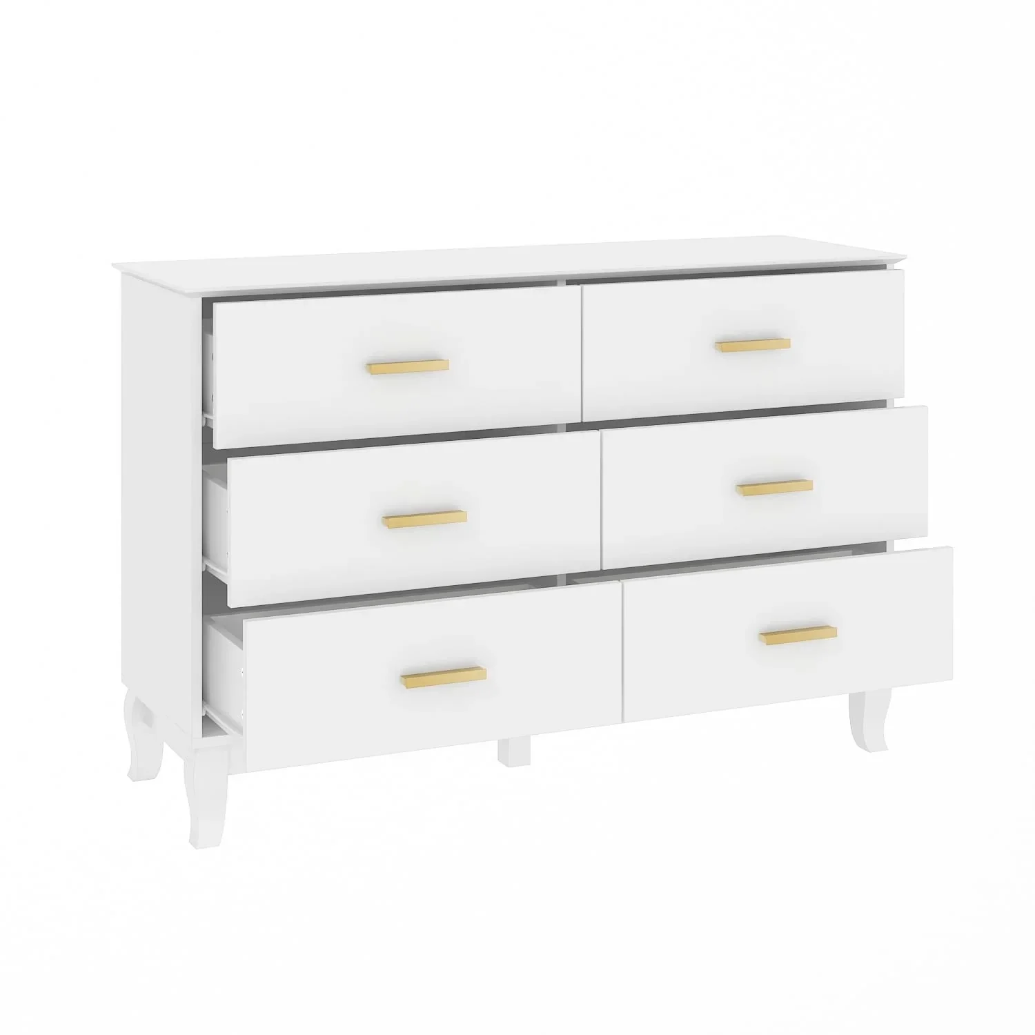 Timechee 6 Drawer 47.2W Double Dresser Solid Wood Legs Lacquer Chest