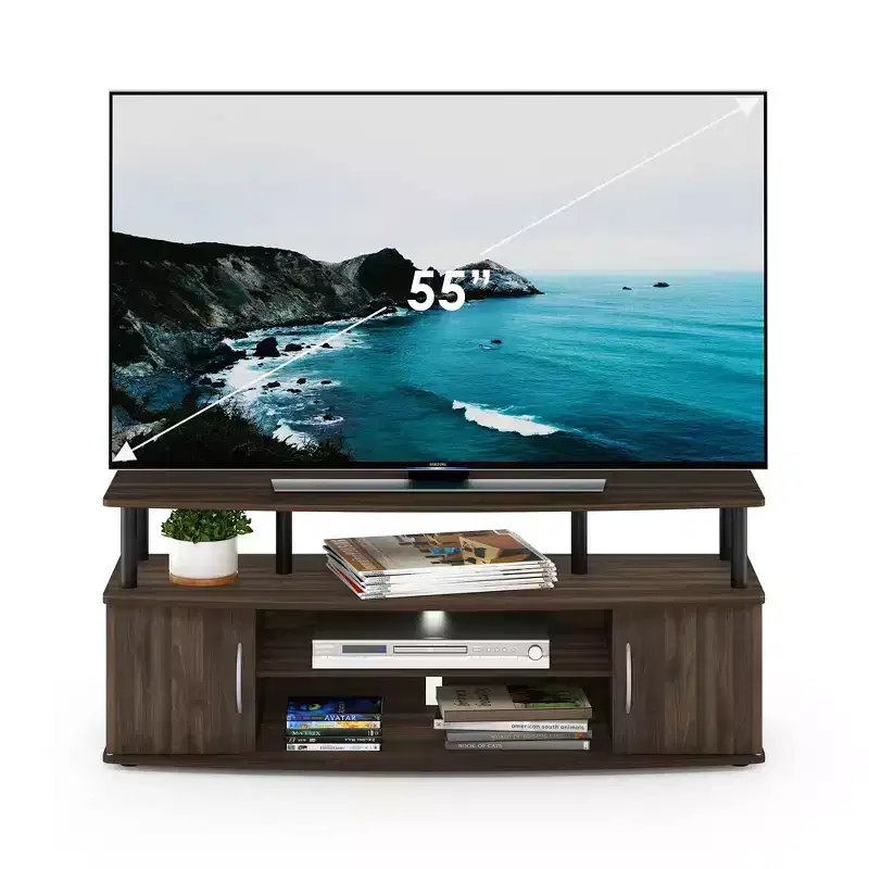 Furinno Modern TV Stand Media Entertainment Center for TV's up To 55 w/2-Door Storage Cabinet,Columbia Walnut/Black