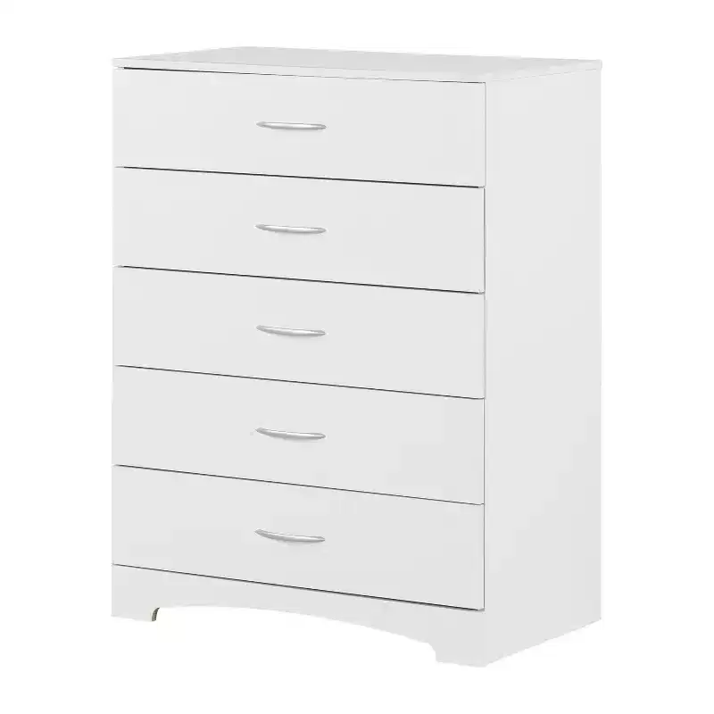 7 in.H Particle Board Vertical Dressers with 5 - Drawers in White Finish