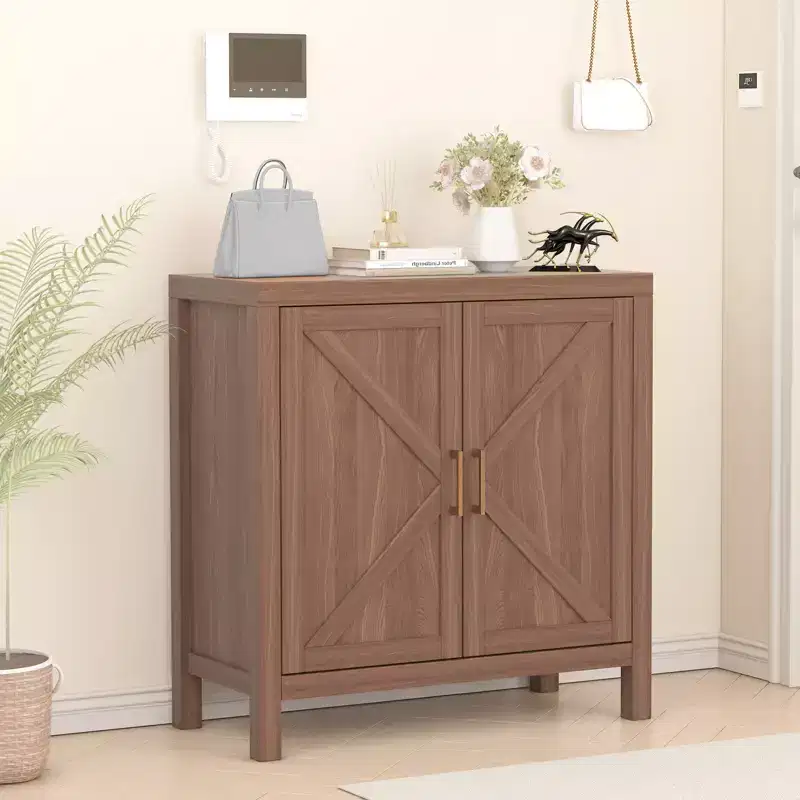 30 Inch Storage Cabinet, Wood Double Door Sideboard with 2 Adjustable Shelves, Rustic Brown Entryway Cabinet for Kitchen, Bedroom, Living Room