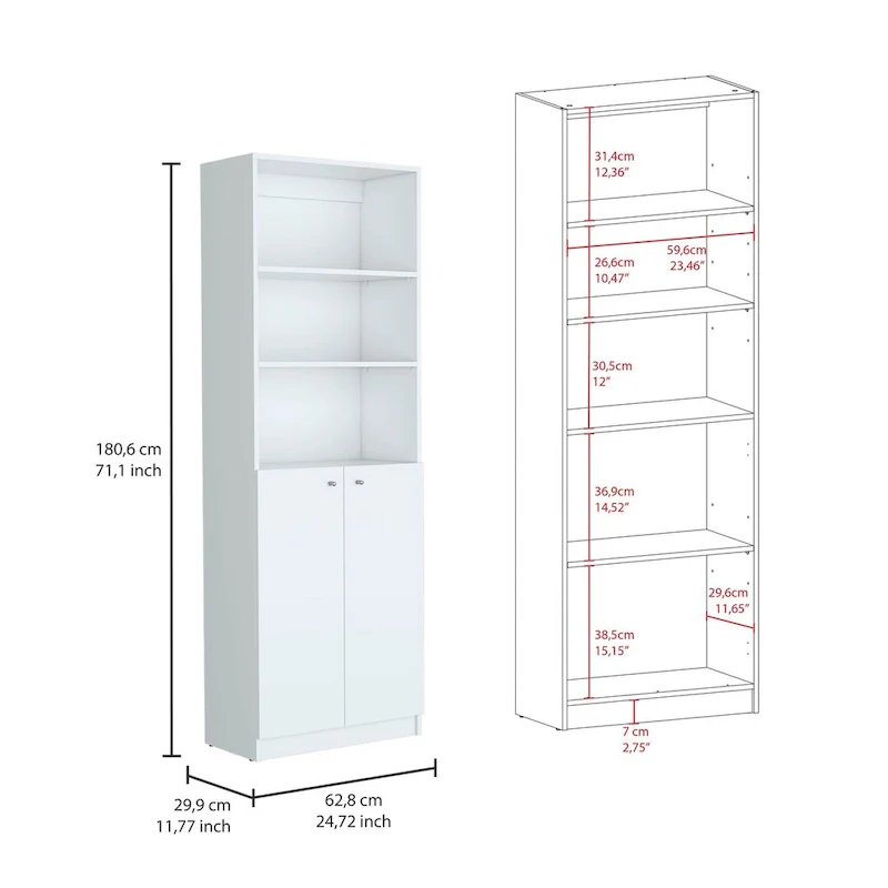 74 Wide 5-Shelf and Cabinet Bookcase