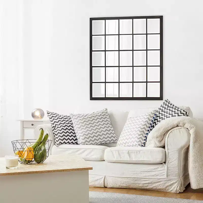Howard Elliott Metal Framed Beveled Superior Wall Mirror: Oil Rubbed Bronze, Rectangular, Windowpane Effect, Wall Mount