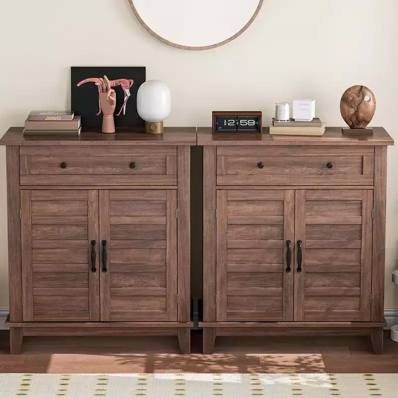 Buffet Cabinet, 2 Set Sideboard Cabinet with Doors, Modern Coffee Bar with Adjustable Shelves, Kitchen Storage