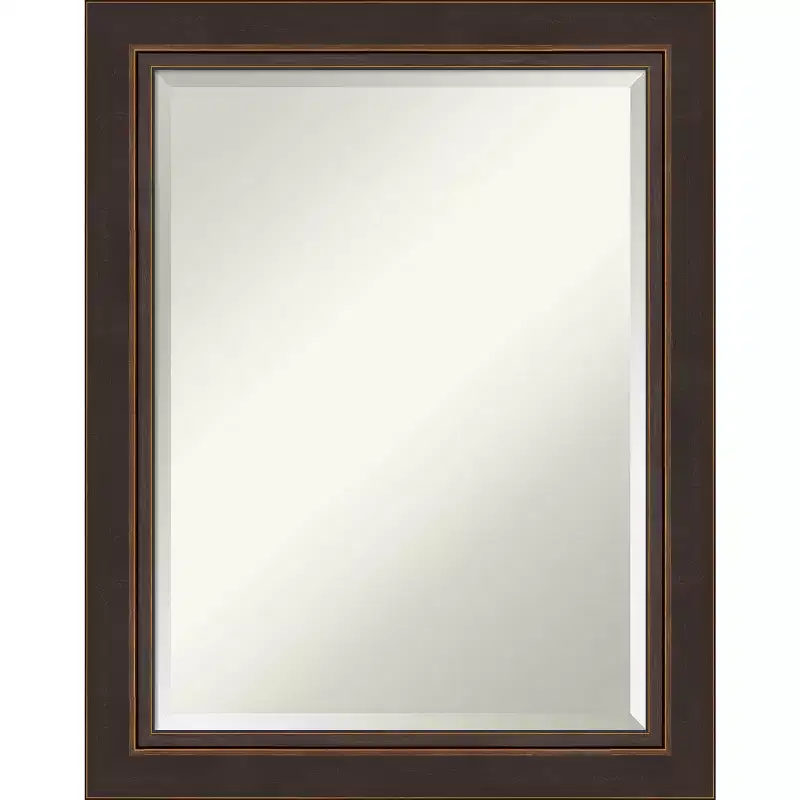23 x 29 Beveled Lara Bronze Wood Wall Mirror - Amanti Art: Modern Rectangular, No Assembly, Includes Hardware
