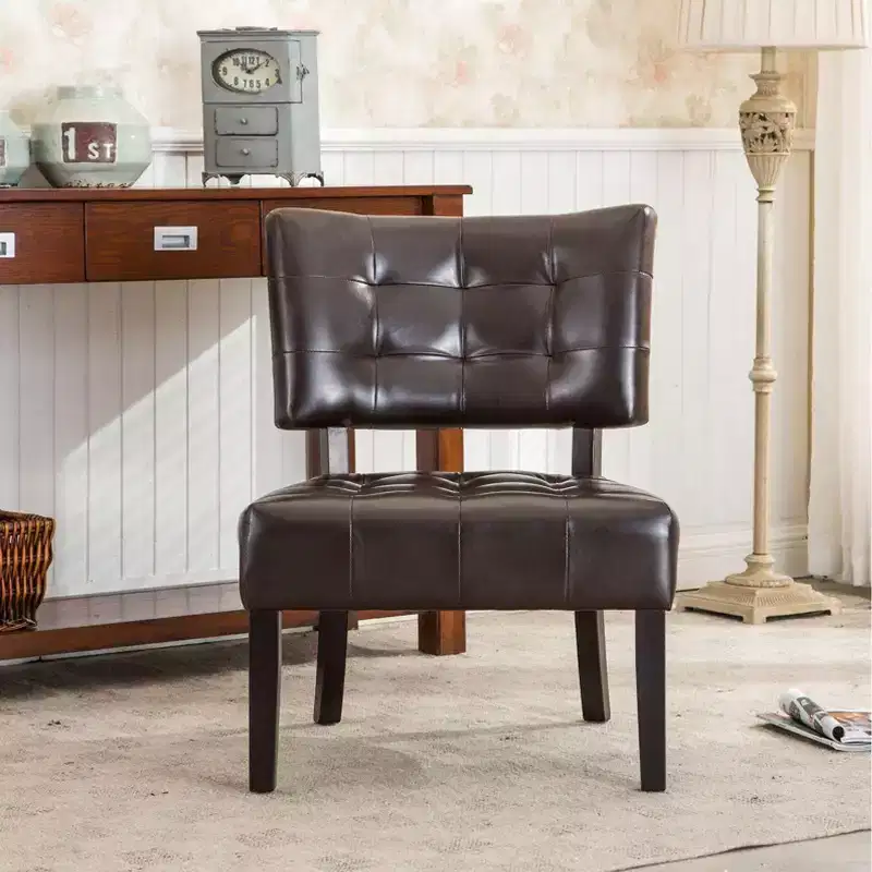 Modern Oversized Accent Chair with Tufted Back, Blended Leather, Wood Legs, for Living Room & Bedroom
