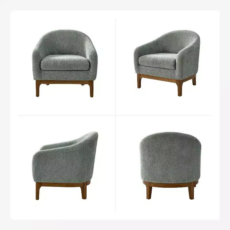 Boucle Barrel Armchair Set of 2 Solid Wood Legs High-Density Foam Dual-Sided Cushion