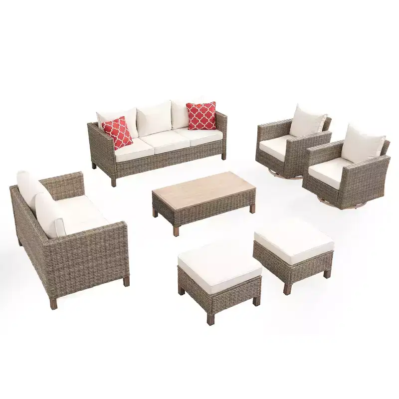 7 - Piece Patio Conversation Set With Swivel Chairs and Coffee Table