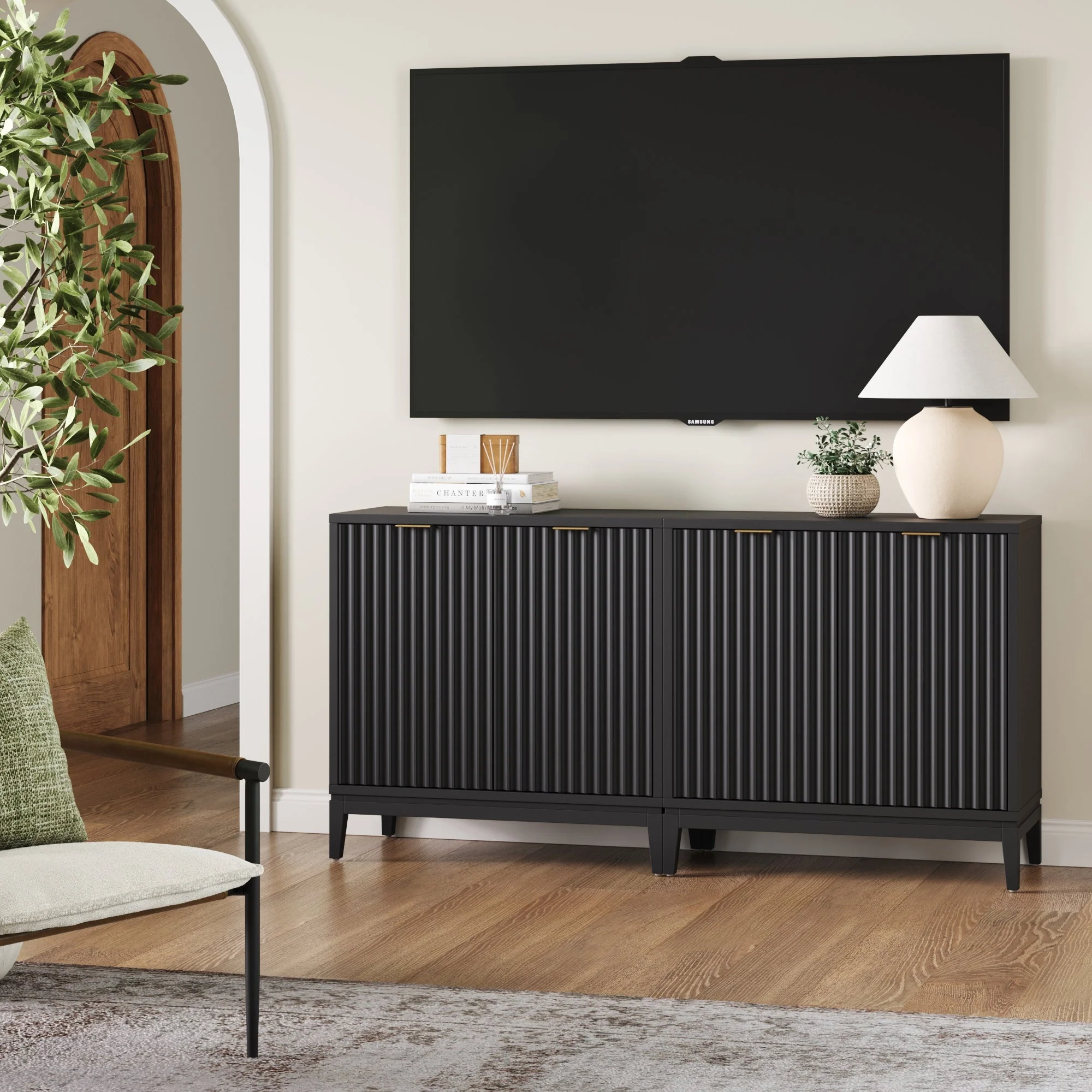 Mid-Century Fluted TV Console for TVs up to 65 Black
