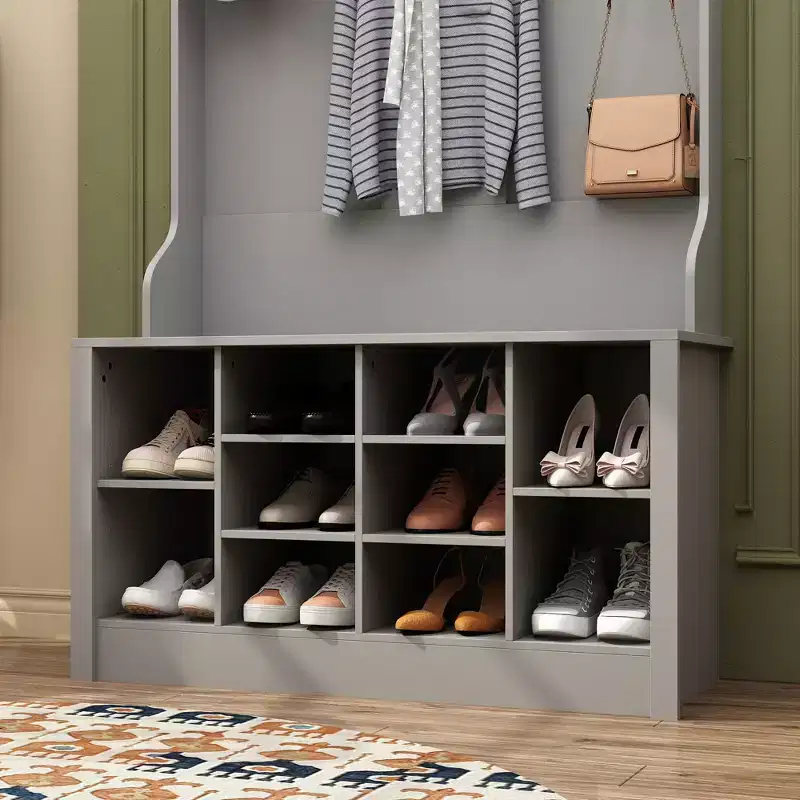 Famapy Wood 3-in-1 Hall Tree Bench with Double Hooks and Shelves
