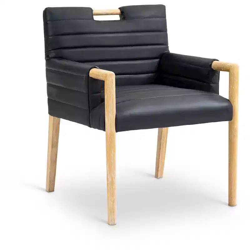Vegan Leather Dining Arm Chair - Channel Tufted, Natural Oak Legs