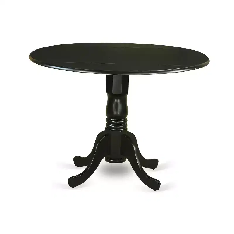 Round Dropleaf Dining Black Linen Fabric Chairs
