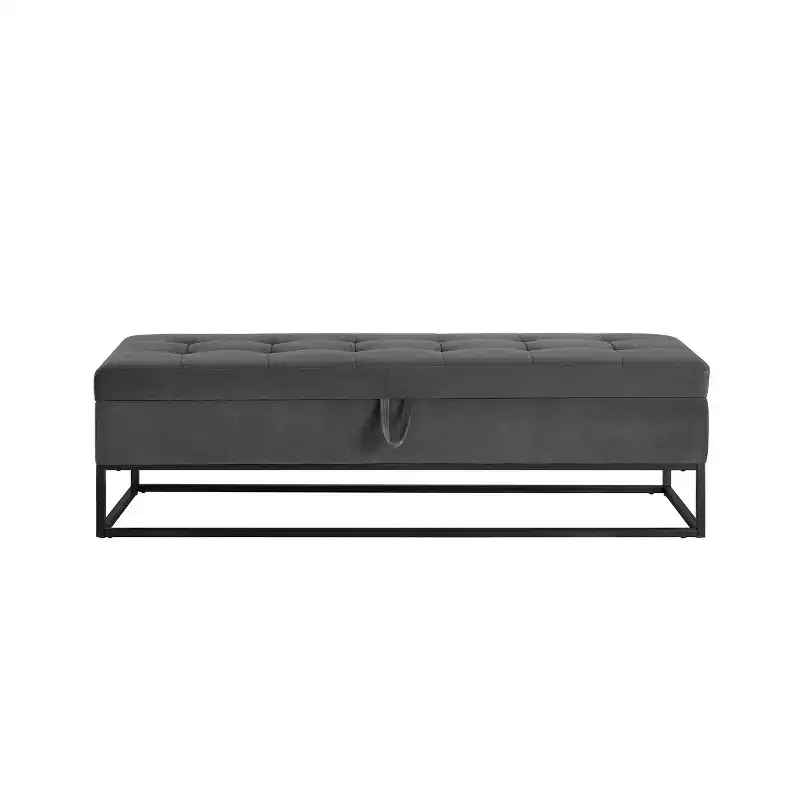 Metal Base Storage Velvet Bench for Bedroom, Living Room & Hallway - Gray
