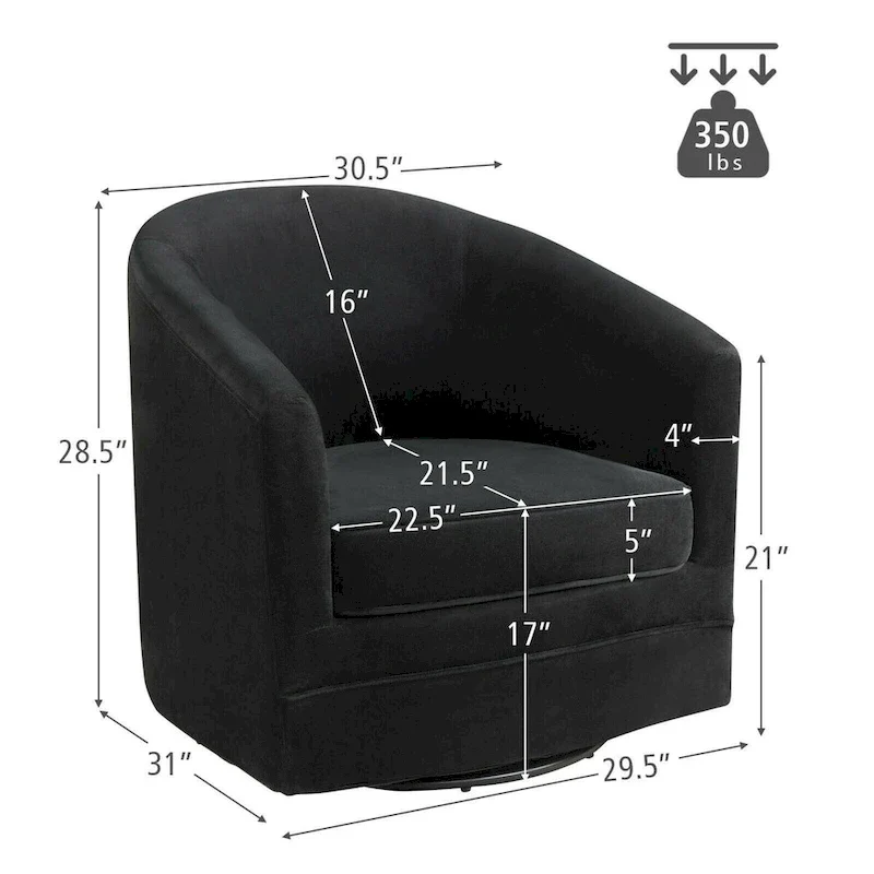 Modern Swivel Barrel Chair with Metal Base - 30.5 x 31 x 28.5 (L x W x H)