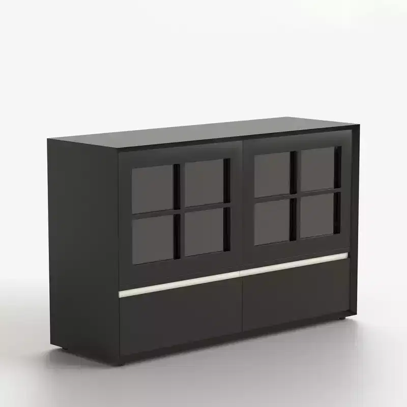 47.04 Modern Sideboard with Shatterproof Acrylic Doors - 2-Drawer Storage Cabinet with Adjustable Shelves - Matte Black
