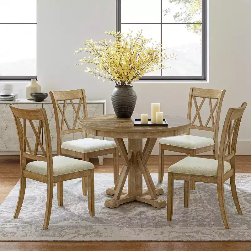 Noelia 5-Piece Round Natural Dining Set with 4 Chairs and Round Table| ART OF LIVING DESIGNS-Natural