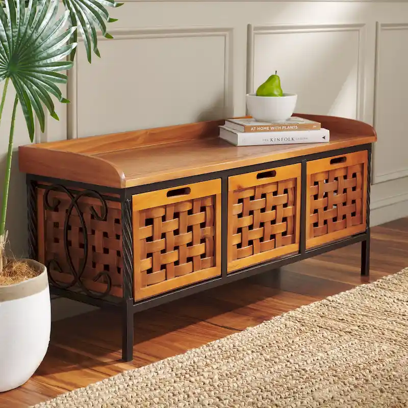 SAFAVIEH Toshie Honey Oak Storage Bench - 42.5 x 15.5 x 20 - 43Wx16Dx20H