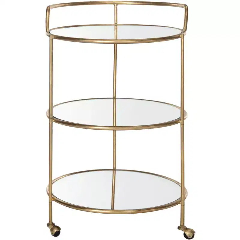 Bar Cart - Iron Frame with Mirrored Glass Shelves & Casters
