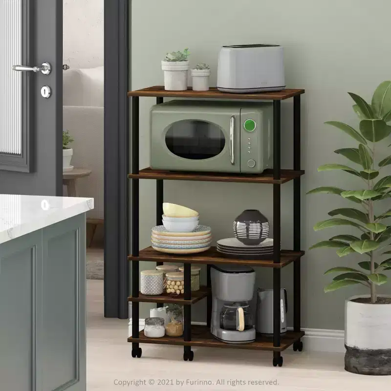 Furinno 4-Tier Kitchen Baker's Rack Microwave Oven Storage Cart,Amber Pine